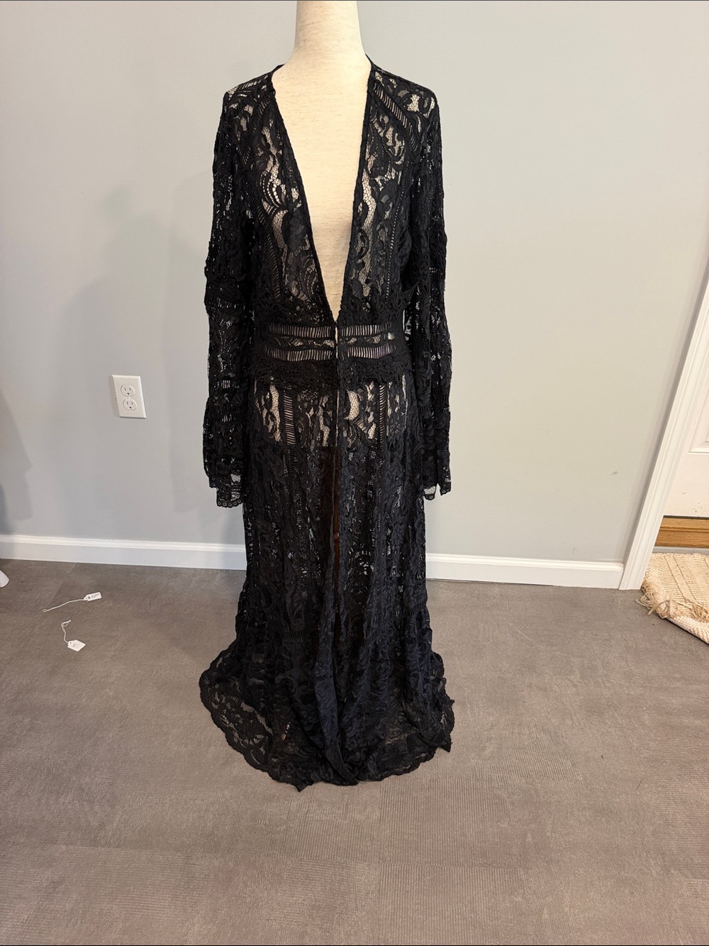 Boston Proper Black Lace Long Duster Cardigan Medium - Picture 1 of 10